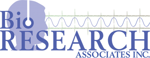 The image displays a logo with the text 'BIORESEARCH ASSOCIATES INC.' and a stylized graphic resembling a bridge, along with a website address.