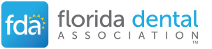 The image shows a logo with the text 'FDA Florida Dental Association' and features an acronym 'FDA' followed by the name of the organization. It is a digital graphic with a simple, clean design.