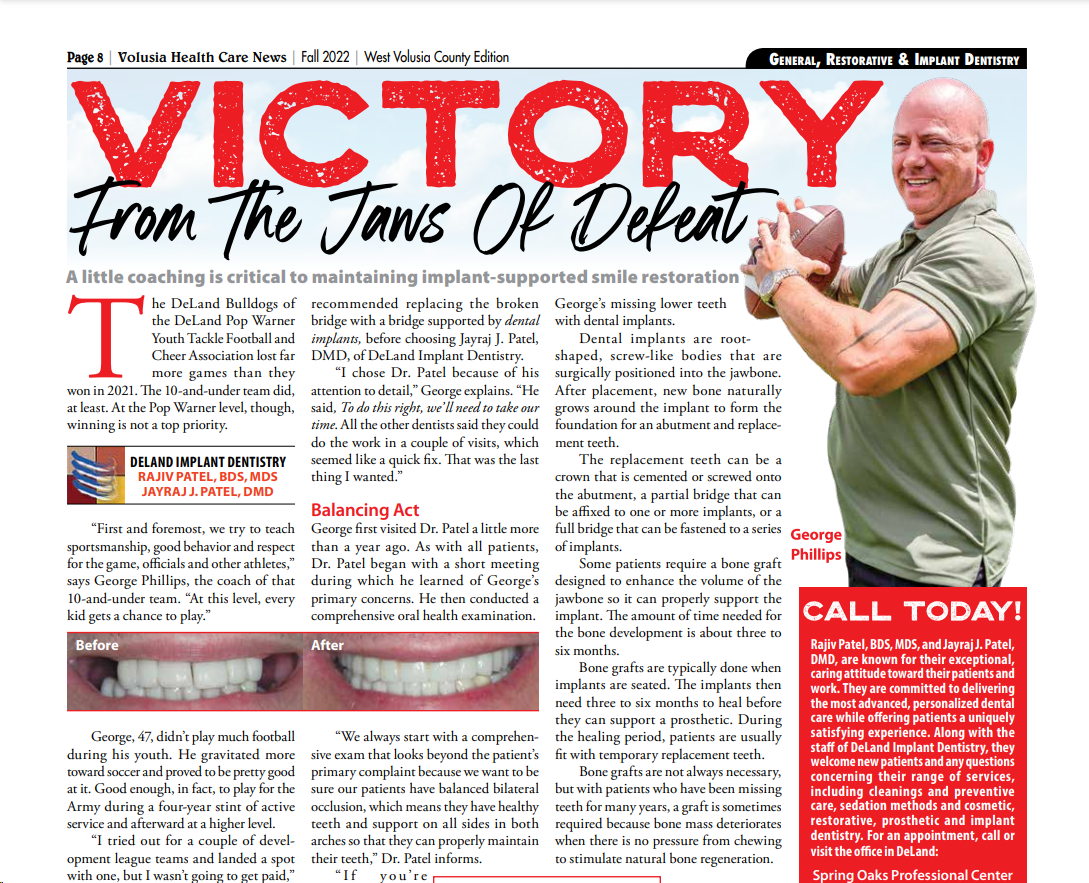 The image is a screenshot of a newspaper article featuring a man holding a football, with the headline  VICTORY FROM THE JAWS OF DEFEAT  and text that reads  from the jaws of defeat.